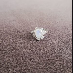 Blue moonstone halo flower ring