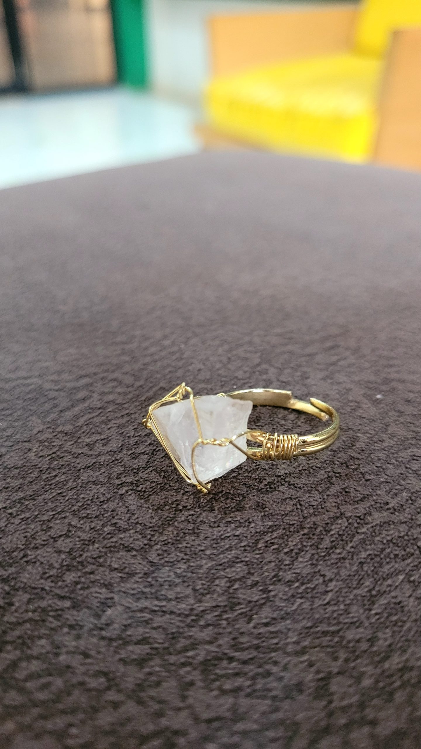 Clear Quartz Raw Stone Wired Ring