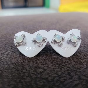 Natural Moonstone Round Cabochon Stud Earrings 925 Sterling Silver