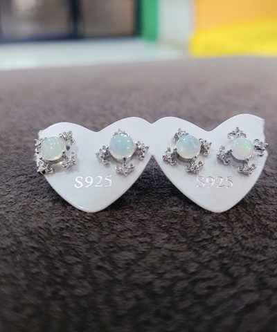 Natural Moonstone Round Cabochon Stud Earrings 925 Sterling Silver