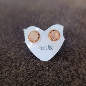 Natural Rose Quartz Button Earrings