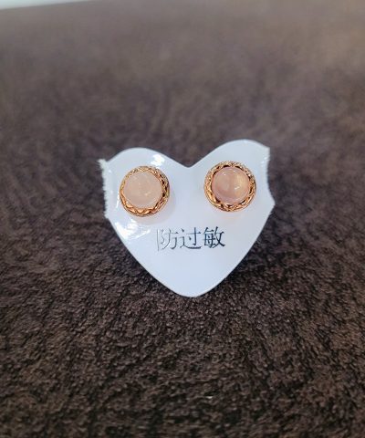Natural Rose Quartz Button Earrings